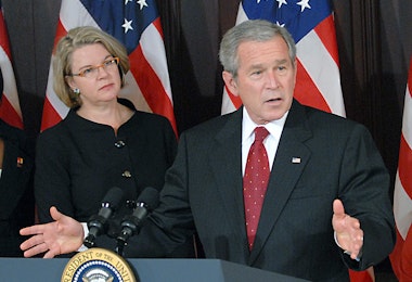 WASHINGTON - SPETEMBER 27: U.S. President George W. Bush speaks before signing H.R. 2669, the College Cost Reduction and Access Act, as U.S. Secretary of Education Margaret Spellings listens at the White House September 27, 2007 in Washington, The act make college more affordable for low-income students by increasing funding for Federal Pell Grants by more than $11 billion. (Photo by Ron Sachs-Pool/Getty Images)