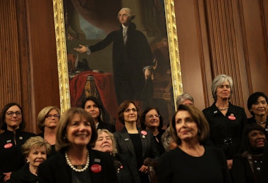 WASHINGTON, DC - JANUARY 30: U.S. House Democrats wear black as they participate in a photo-op at the U.S. Capitol prior to President Donald Trump's first State of the Union address January 30, 2018 in Washington, DC. House Democrats plan to show up in black when attending the State of the Union address this evening in support the #MeToo and #TimesUp movements. (Photo by Alex Wong/Getty Images)