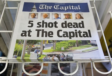 ANNAPOLIS, MD - JUNE 29: Today's edition of the the Capital Gazette for sale on a newspaper stand, on June 289, 2018 in Annapolis, Maryland. Yesterday 5 people were shot and killed in the daily newspapers newsroom by a lone gunman. Jarrod Ramos of Laurel Md. has been arrested and charged with killing 5 people at the daily newspaper. (Photo by Mark Wilson/Getty Images)