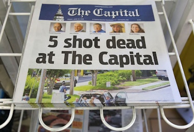 ANNAPOLIS, MD - JUNE 29: Today's edition of the the Capital Gazette for sale on a newspaper stand, on June 289, 2018 in Annapolis, Maryland. Yesterday 5 people were shot and killed in the daily newspapers newsroom by a lone gunman. Jarrod Ramos of Laurel Md. has been arrested and charged with killing 5 people at the daily newspaper.  (Photo by Mark Wilson/Getty Images)
