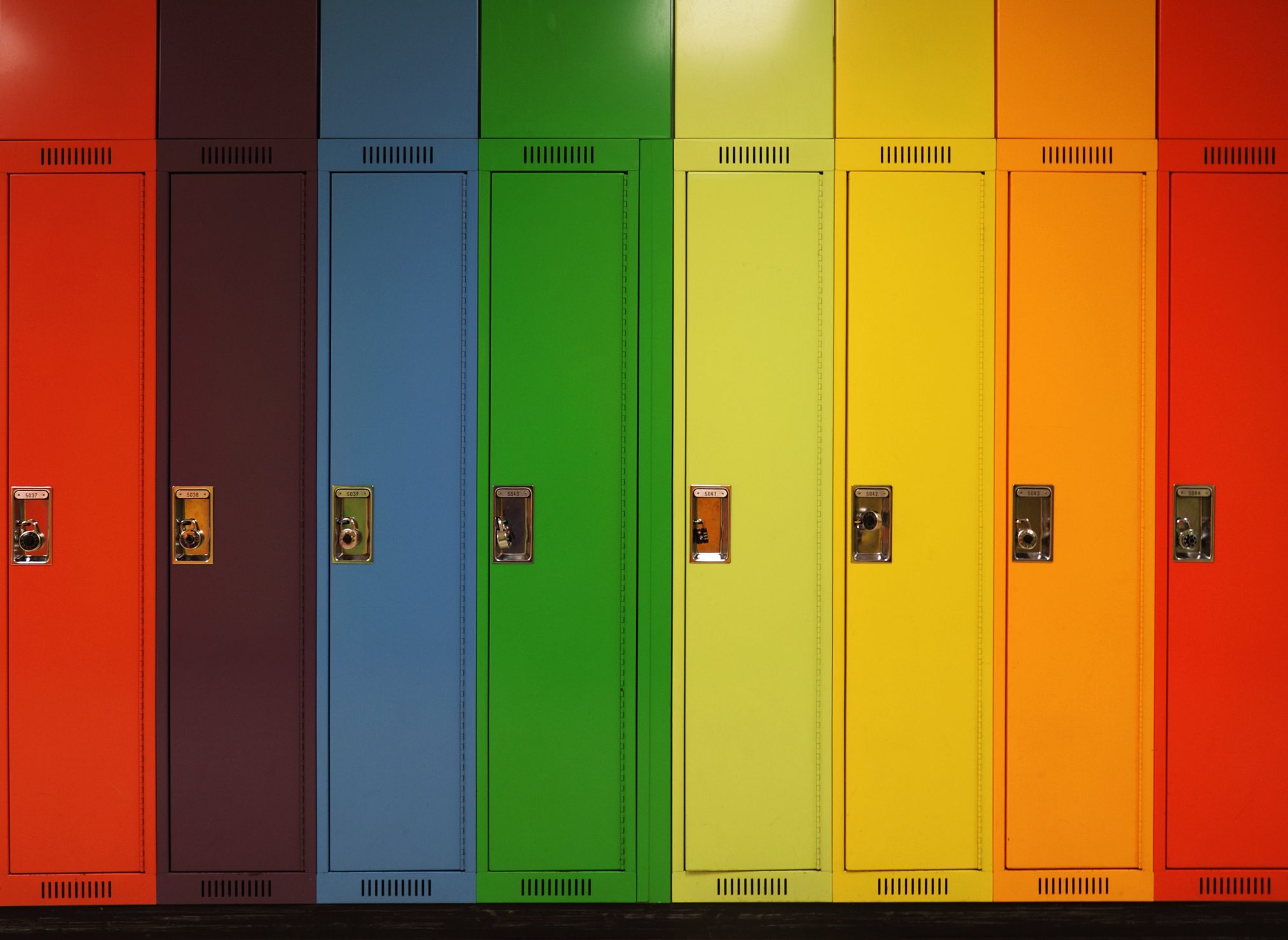Rainbow of school lockers.