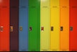 Rainbow of school lockers.