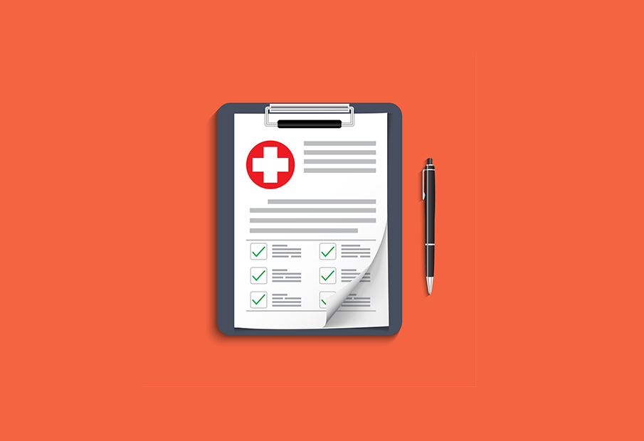 A clipboard with health documents