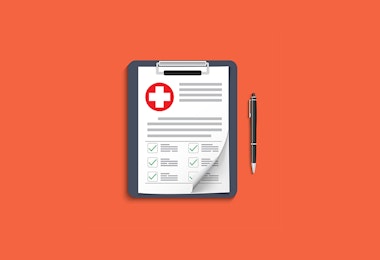 A clipboard with health documents