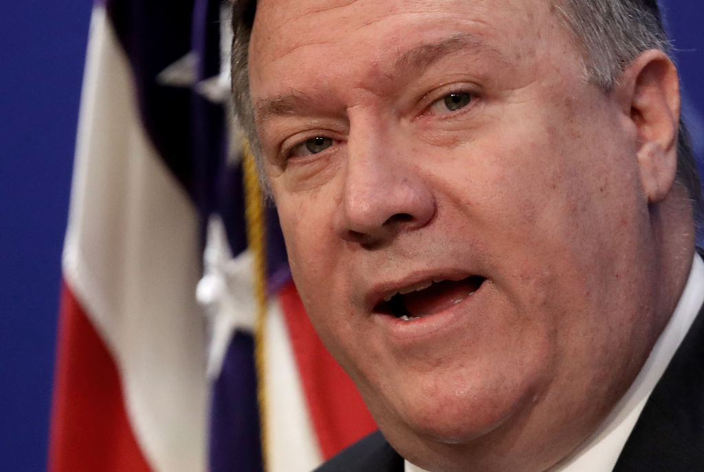 WASHINGTON, DC - MAY 21:  U.S. Secretary of State Mike Pompeo speaks at the Heritage Foundation May 21, 2018 in Washington, DC. Pompeo spoke on the topic of 