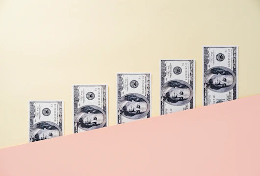 Money on pastel color block background.
