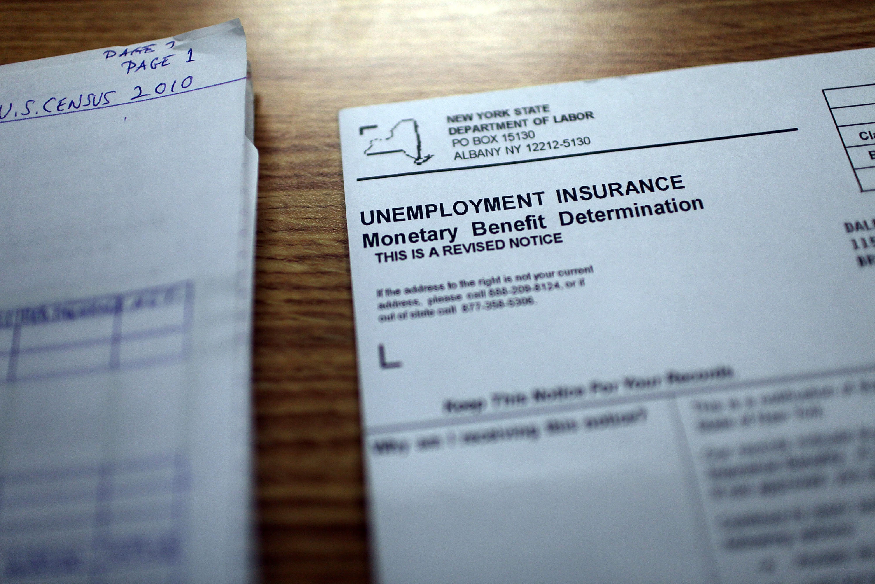 NEW YORK - OCTOBER 08:  Dale Chandler's unemployment insurance notice sits on a table on October 8, 2010 in the Brooklyn borough of New York City. The U.S. government reported today that the U.S. economy continued to shed jobs for the month of September. The unemployment rate remained unchanged at 9.6 percent in August.  (Photo by Spencer Platt/Getty Images)