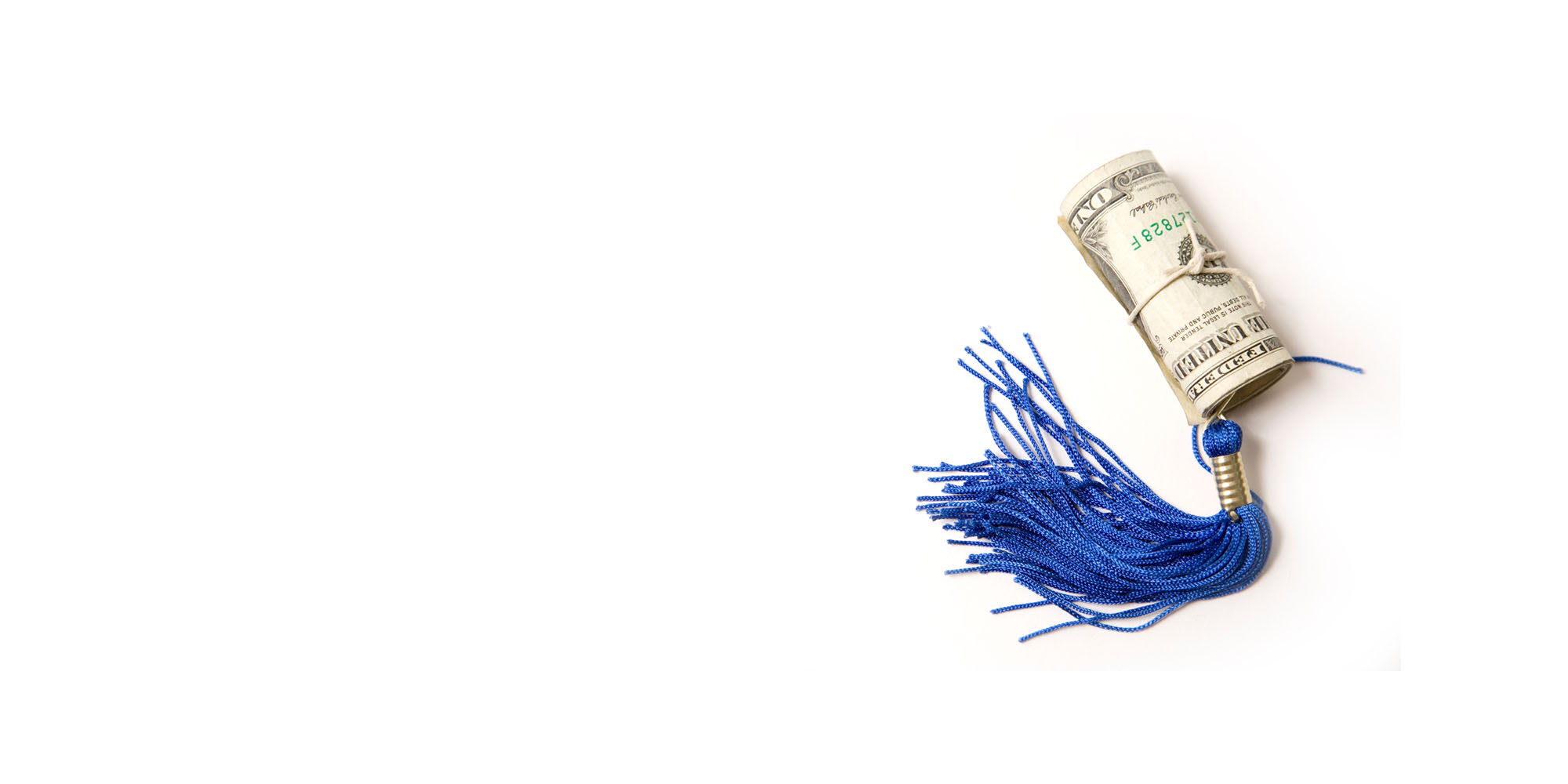 a roll of money with a blue tassel