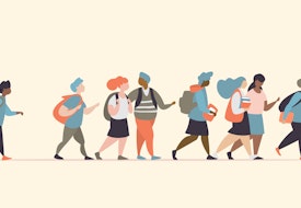 vector graphic of students walking