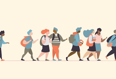 vector graphic of students walking
