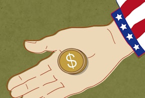 Graphic of a uncle sam holding a coin