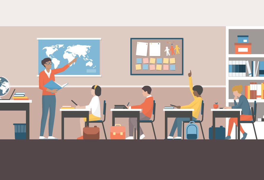 a teacher teaching students in a classroom