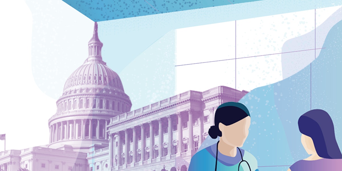 a doctor talking to a woman in front of the capitol building