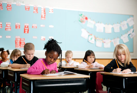 First graders in a classroom