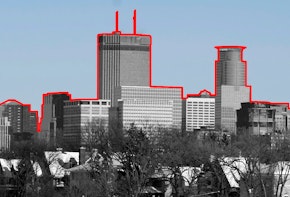 city landscape with red outline around buildings