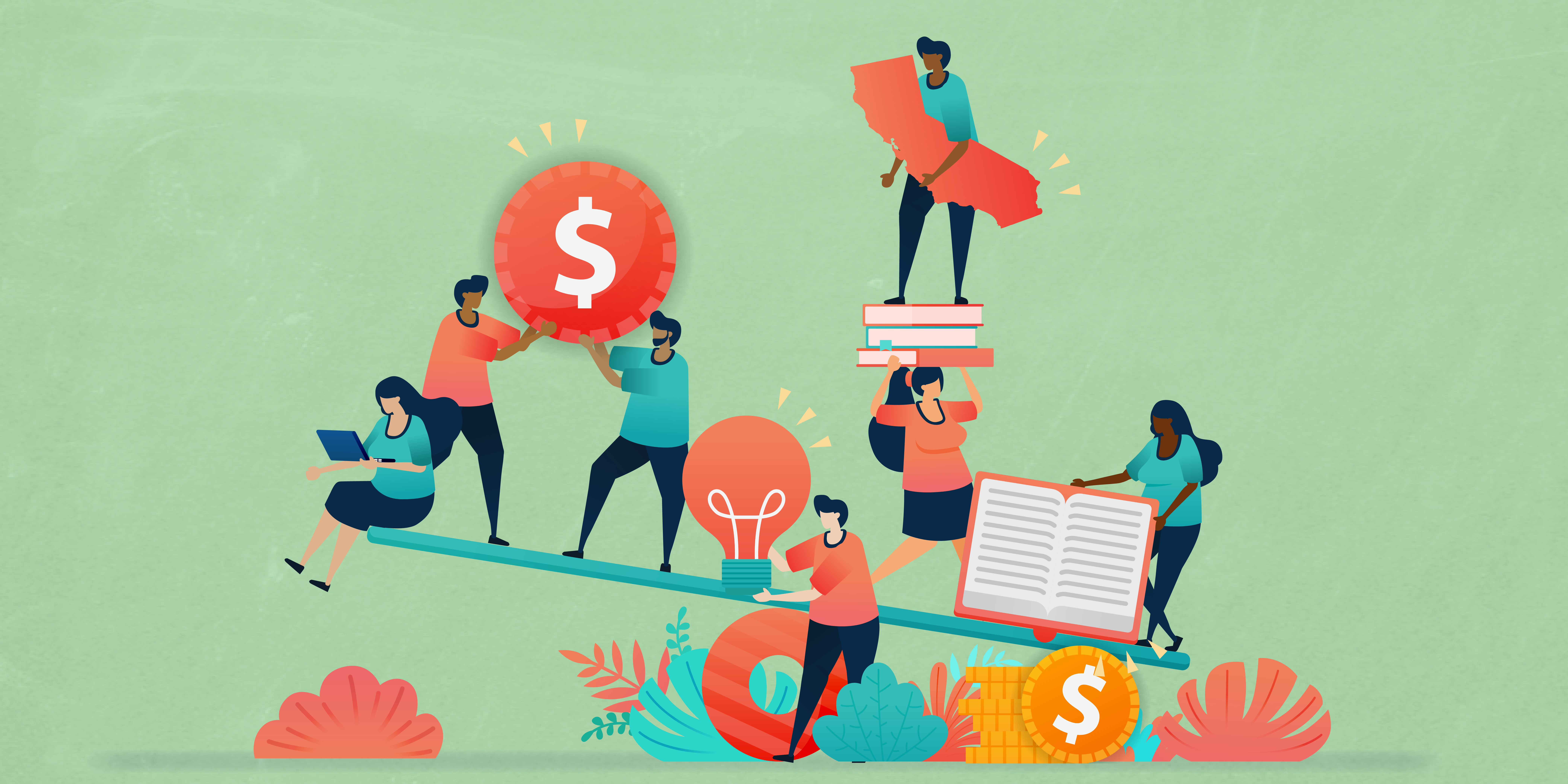 vector illustration of people on a balancing scale