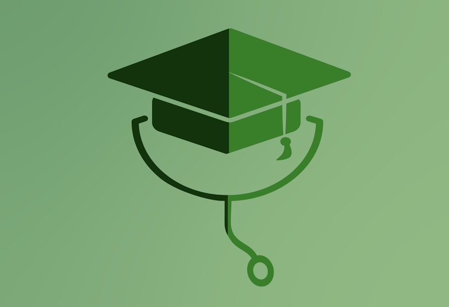 a symbol of a graduation cap and a stethascope