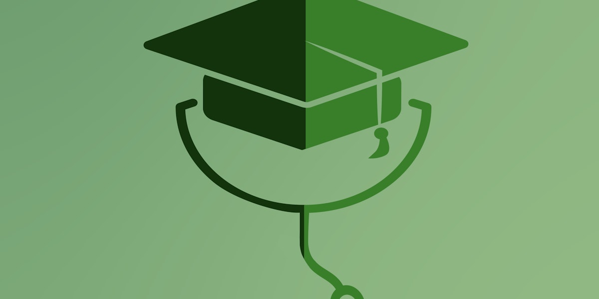 a symbol of a graduation cap and a stethascope