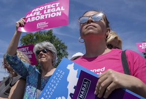 WASHINGTON, DC - MAY 21: Pro-choice protesters gather at the Supreme Court on May 21, 2019 in Washington, DC. The Alabama abortion law, signed by Gov. Kay Ivey last week, includes no exceptions for cases of rape and incest, outlawing all abortions except when necessary to prevent serious health problems for the woman. Though women are exempt from criminal and civil liability, the new law punishes doctors for performing an abortion, making the procedure a Class A felony punishable by up to 99 years in prison. (Photo by Tasos Katopodis/Getty Images)