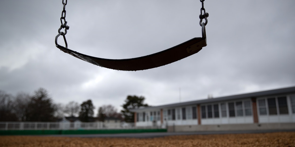 STAMFORD,  - MARCH 17: A playground swing hangs at the KT Murphy Elementary School on March 17, 2020 in Stamford, Connecticut. Stamford Public Schools closed last week to help slow the spread of the COVID-19.  (Photo by John Moore/Getty Images)