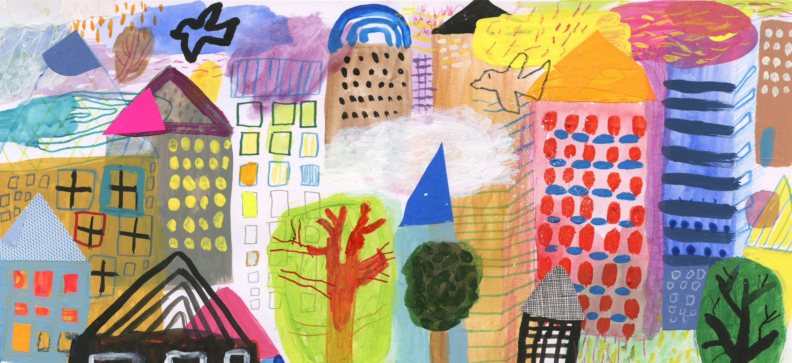 Painted artwork of city pattern