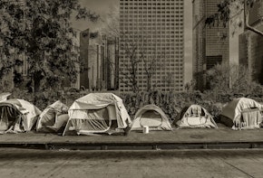 Homeless tents on South Beaudry in Los Angeles
