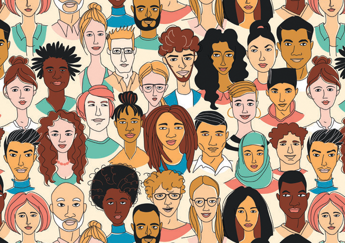 a large group of people with different facial expressions