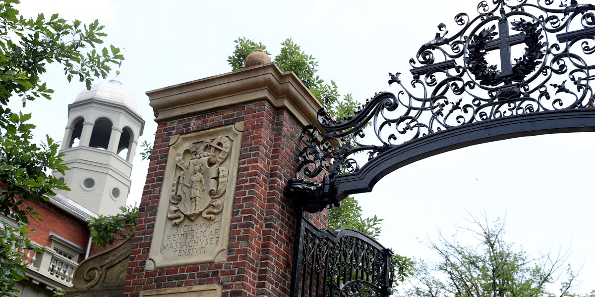 CAMBRIDGE, MASSACHUSETTS - JULY 08: A view of a gate to Harvard Yard on the campus of Harvard University on July 08, 2020 in Cambridge, Massachusetts. Harvard and Massachusetts Institute of Technology have sued the Trump administration for its decision to strip international college students of their visas if all of their courses are held online.  (Photo by Maddie Meyer/Getty Images)