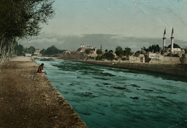 A man sitting by the Barada River in Damascus, Syria, circa 1880. A colorised version of a photograph by Felix Bonfils. (Photo by Hulton Archive/Getty Images)
