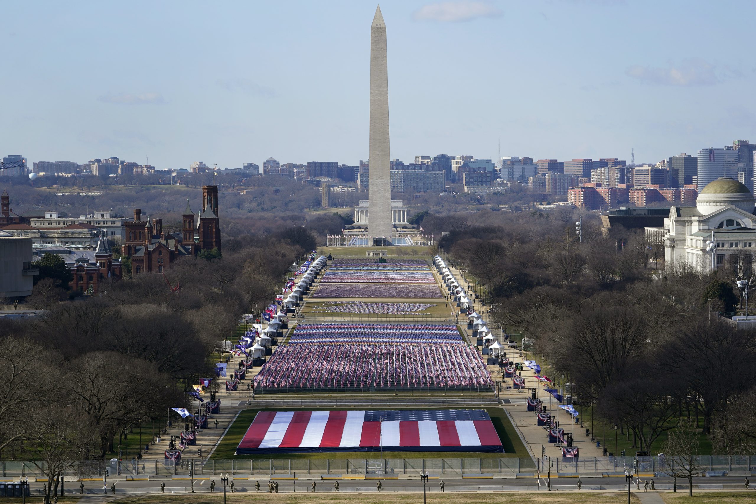 WASHINGTON, DC - JANUARY 19: A view of the National Mall ahead of the inaugural ceremony for President-elect Joe Biden and Vice President-elect Kamala Harris on January 19, 2021 in Washington, DC. The inauguration will take place on January 20. (Photo by Susan Walsh-Pool/Getty Images)