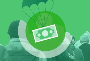 Graphic image of a dollar free falling with a parachute