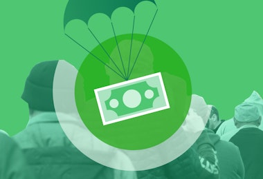 Graphic image of a dollar free falling with a parachute