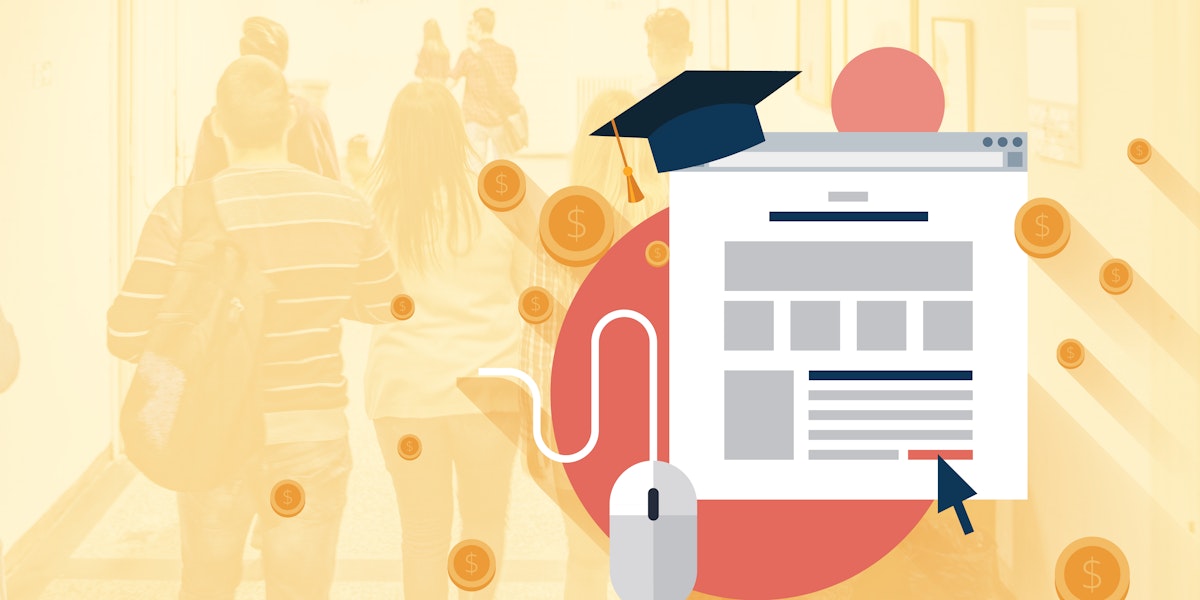 Vector graphic of a webpage wearing a graduation cap
