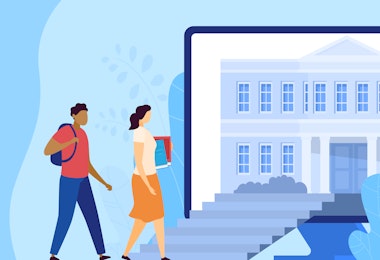 Students walking into a virtual classroom