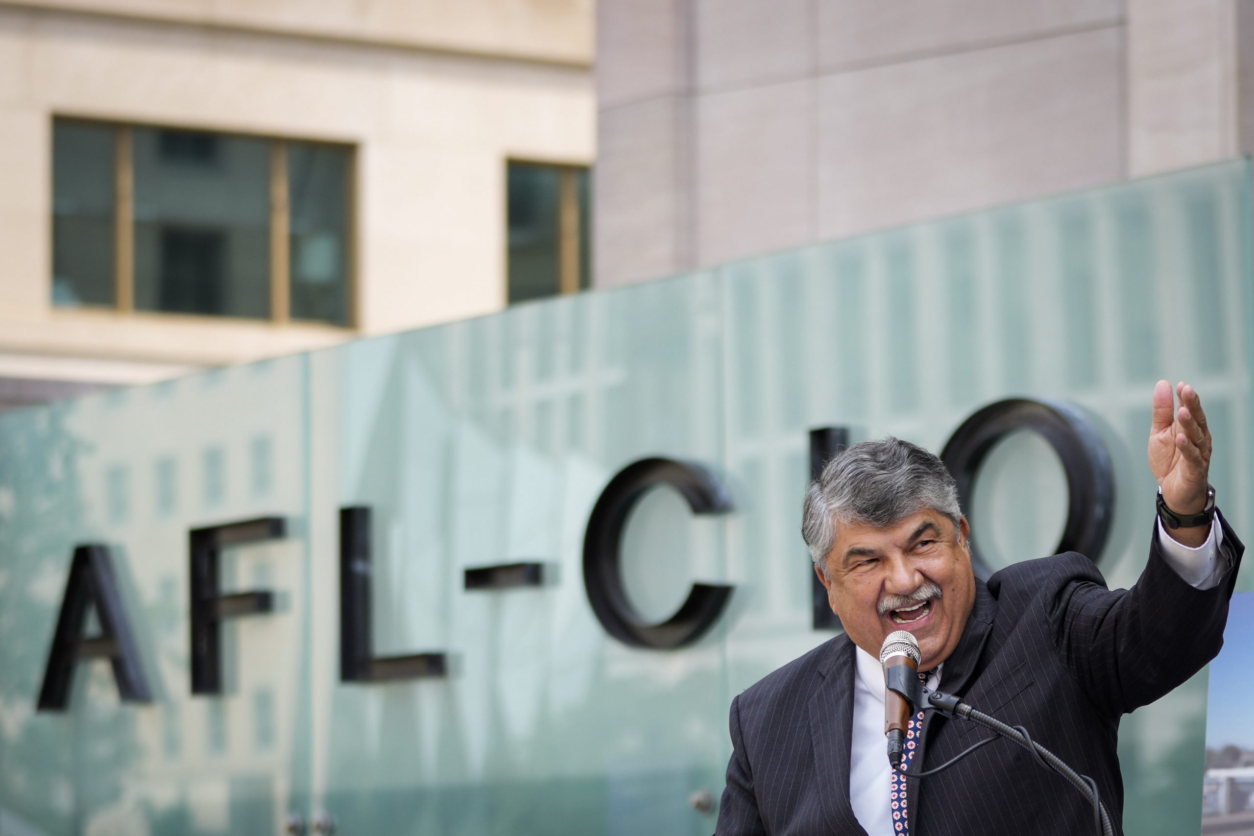 WASHINGTON, DC - JULY 15: AFL-CIO President Richard Trumka speaks during a news conference outside the AFL-CIO headquarters on July 15, 2021 in Washington, DC. The organized labor advocates called for the Senate to repeal the filibuster to allow passage of several bills they support, including the For The People Act and The John Lewis Voting Rights Act.  Trumka, the President of the AFL-CIO since 2009, died at the age of 72 on August 5, 2021. (Photo by Drew Angerer/Getty Images)