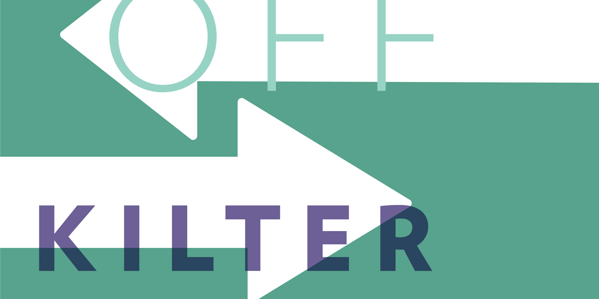 two opposing arrows with the text off kilter with rebecca vallas