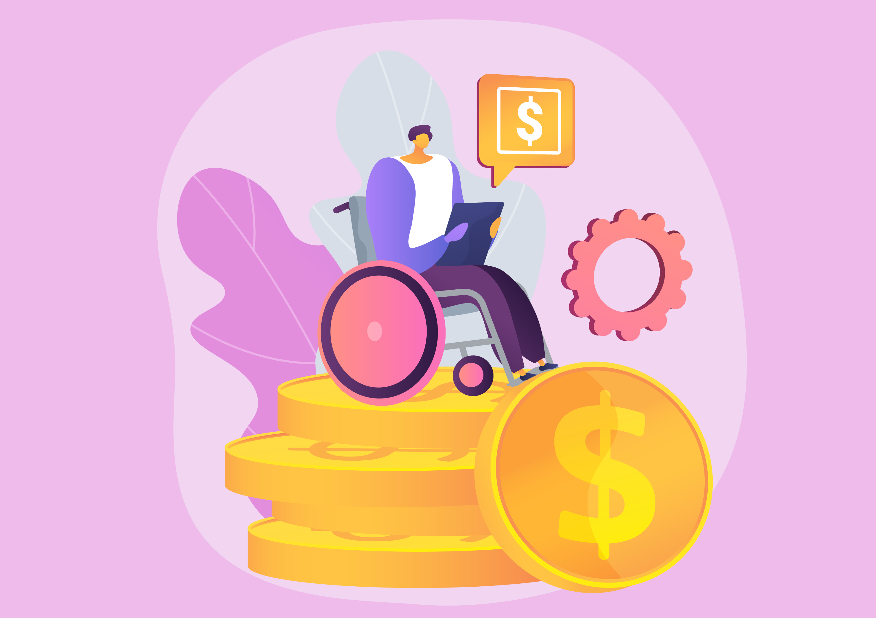 Vector Graphic of a diasabled person sitting on dollar coins