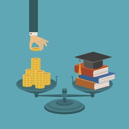 Vector concept of investment in education with coins books and scales