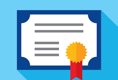 Vector illustration of a certificate against a blue background in flat style.