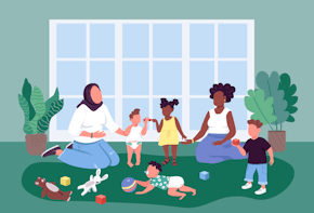 A vector graphic of space for child care