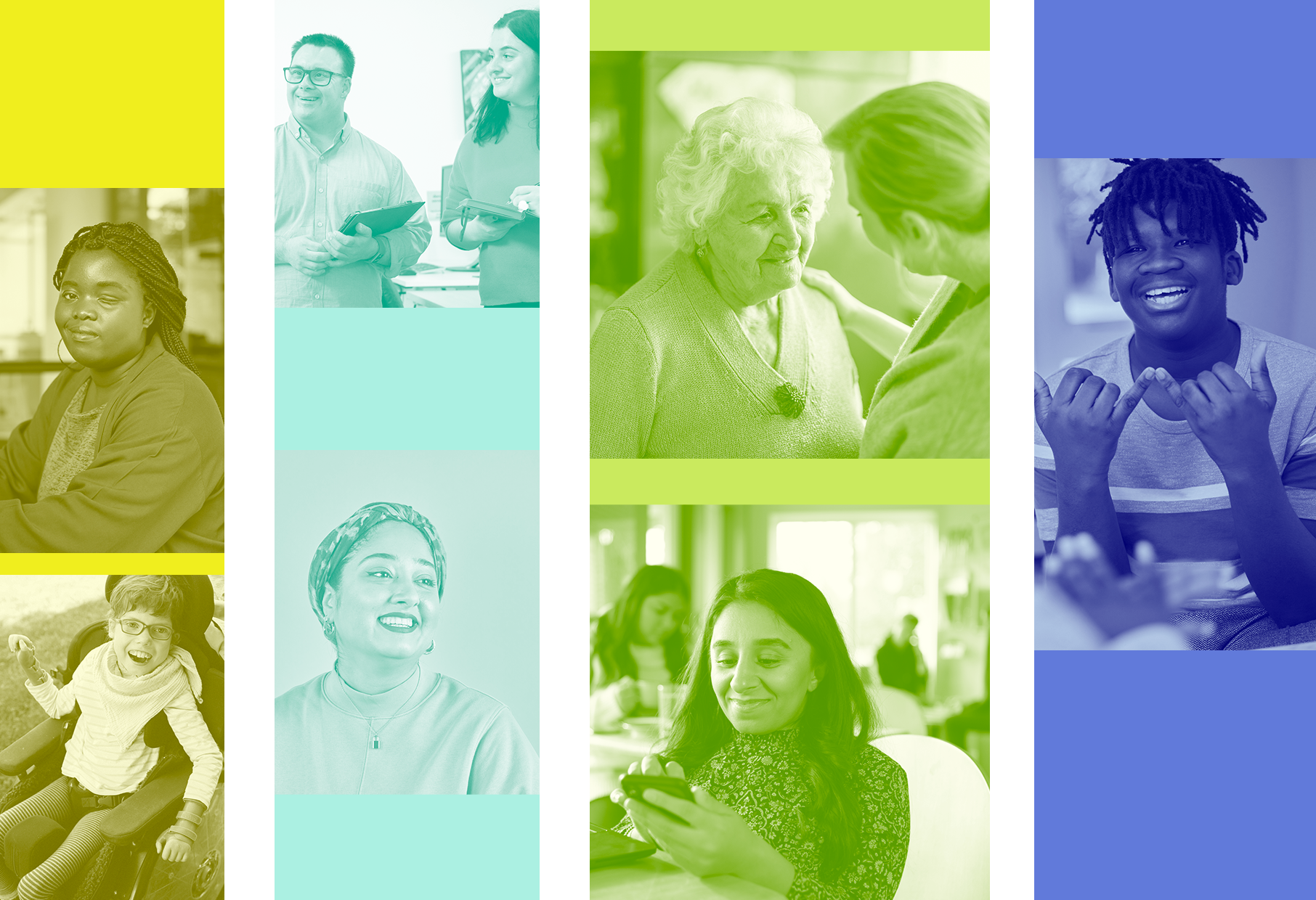 a collage of photos of people in different colors