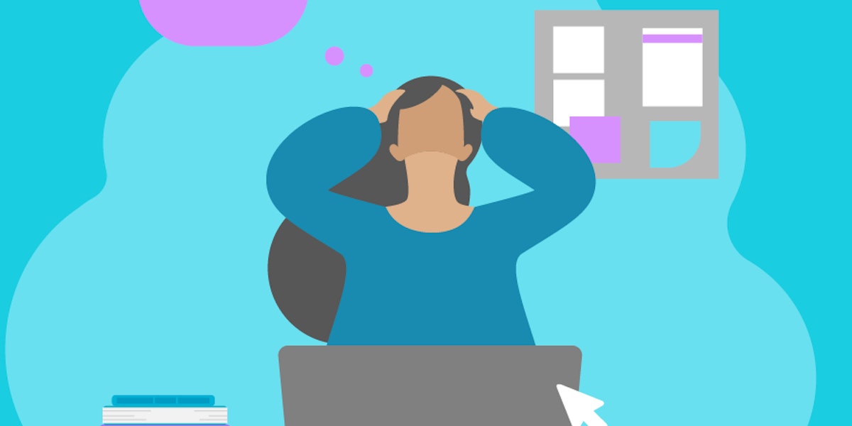 vector illustration of a women thinking in front of a computer