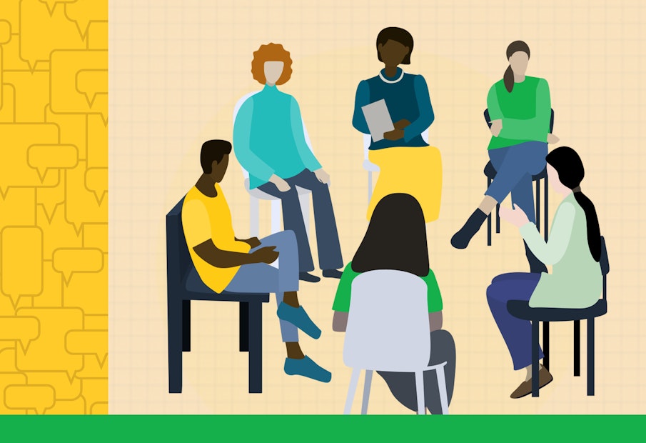 Graphic images of people sitting in a cirlce