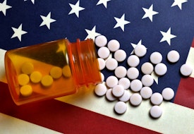 Prescription Pills spilled on USA flag