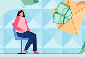 A pregnant person is given money.
