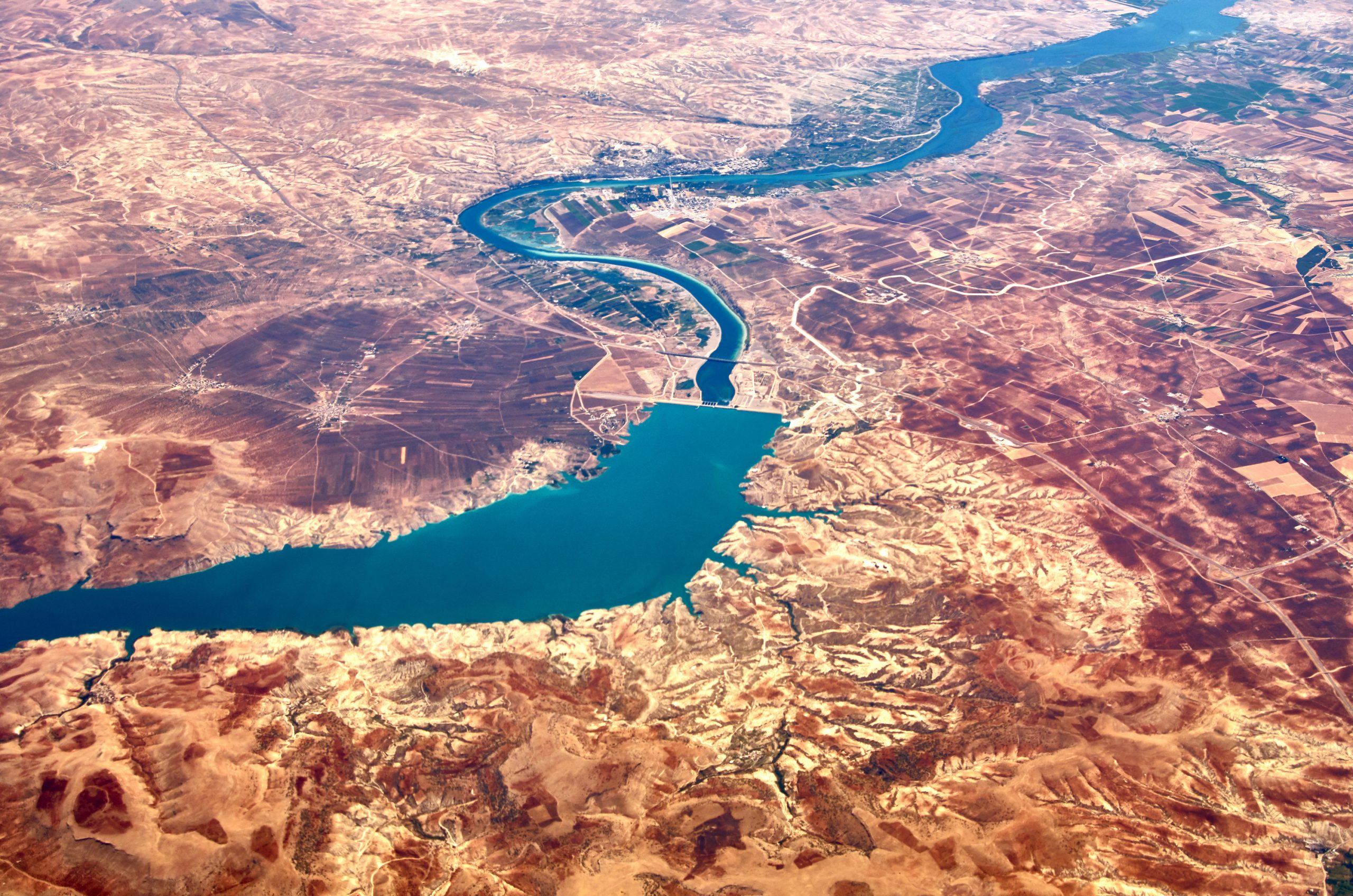 The Birecik Dam on the Euphrates in southeastern Turkey is one of several that affects downstream flows.