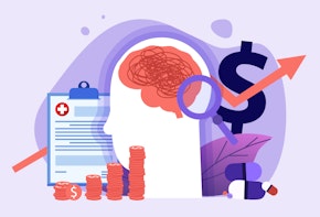 A compilation of symbols and images representing the costs of mental health care and treatment.