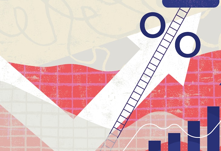 An abstract collage showing signs and indicators of economic growth and recovery.