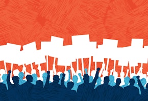 An abstract illustration of people striking.