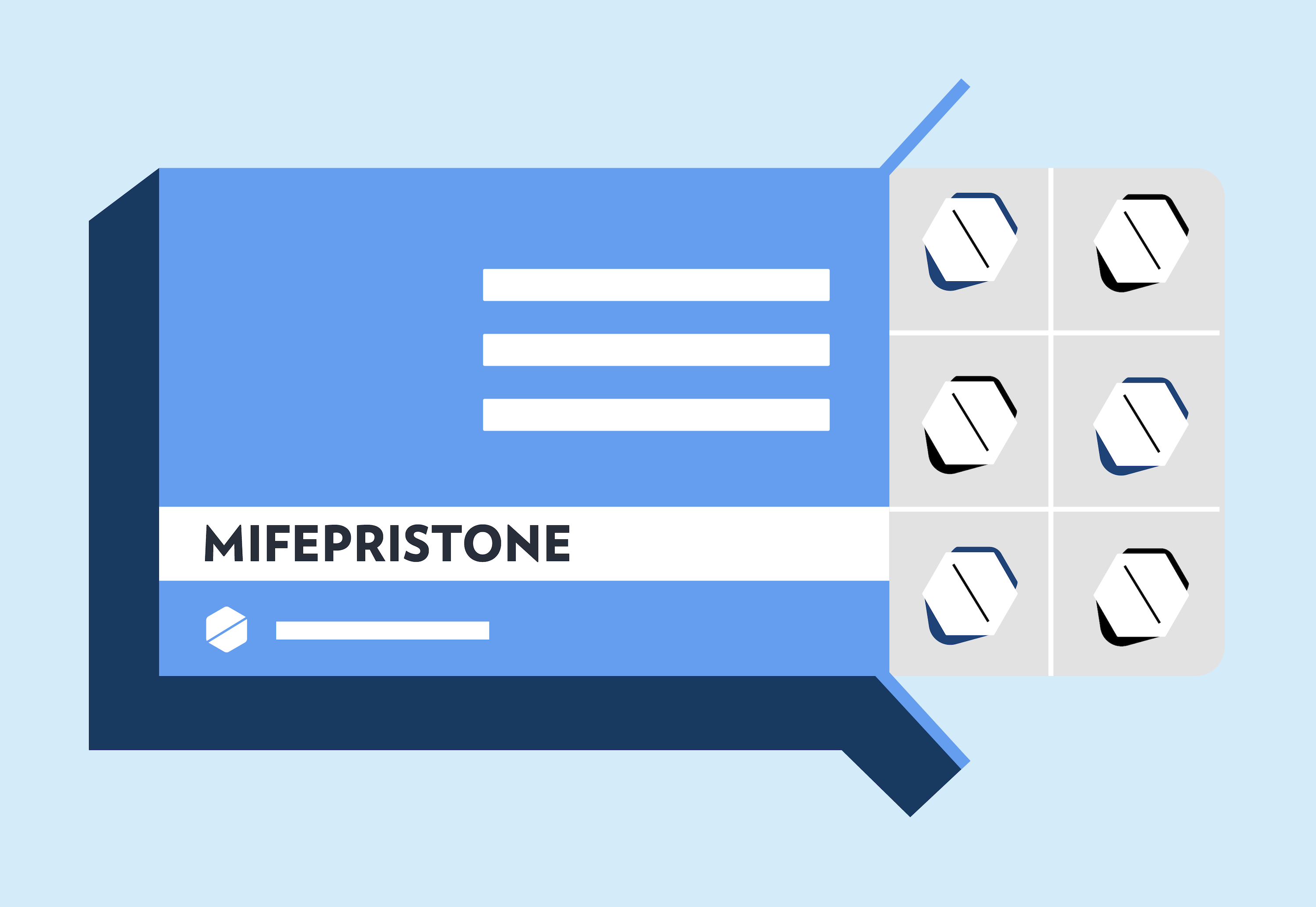 A vector graphic of a box of mifepristone pills.